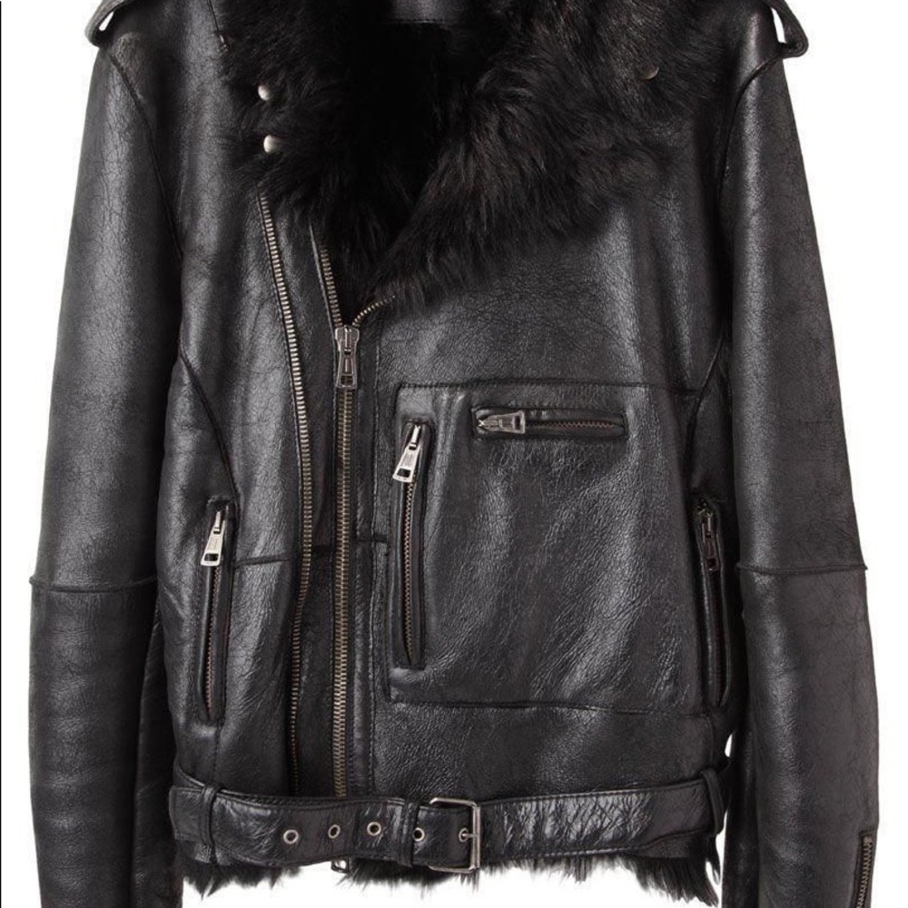 R13 fur lined leather Moto Jacket